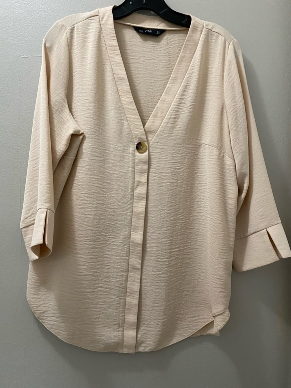 F&F Light Cream V-Neck Single-Button Tunic